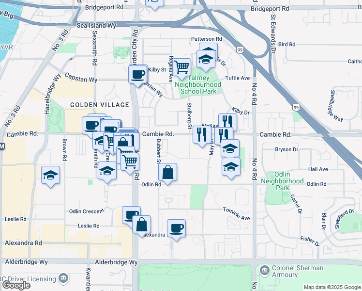 map of restaurants, bars, coffee shops, grocery stores, and more near 4133 Stolberg Street in Richmond