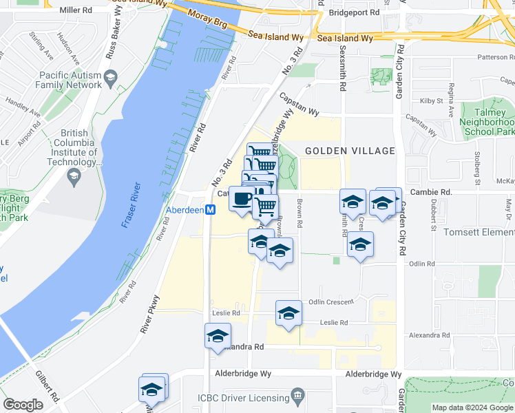 map of restaurants, bars, coffee shops, grocery stores, and more near 4000 No. 3 Road in Richmond
