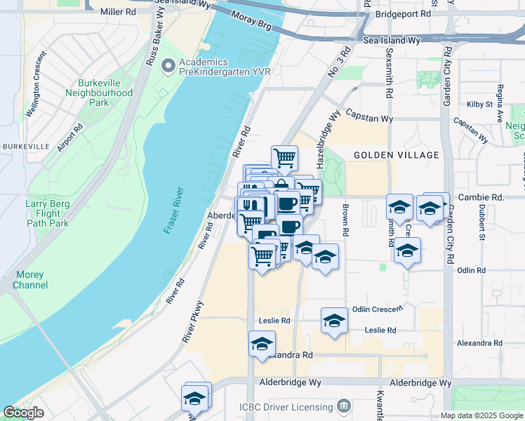 map of restaurants, bars, coffee shops, grocery stores, and more near in Richmond