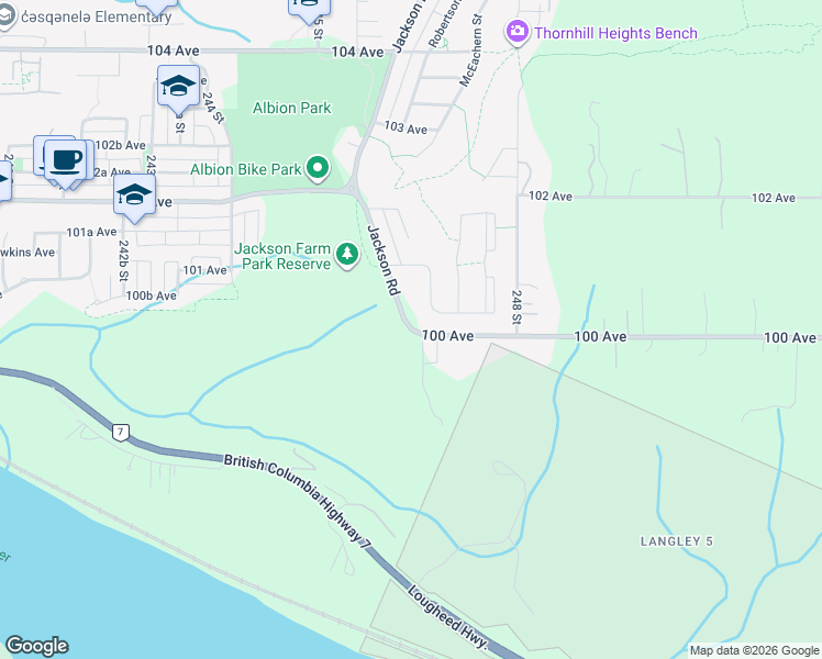 map of restaurants, bars, coffee shops, grocery stores, and more near 24330 100 Avenue in Maple Ridge