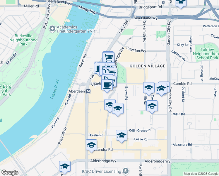 map of restaurants, bars, coffee shops, grocery stores, and more near 4151 Hazelbridge Way in Richmond