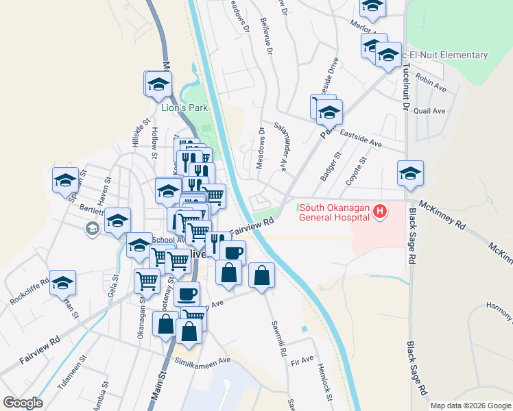 map of restaurants, bars, coffee shops, grocery stores, and more near 337 362nd Avenue in Oliver
