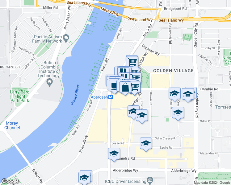 map of restaurants, bars, coffee shops, grocery stores, and more near 4000 Number 3 Road in Richmond