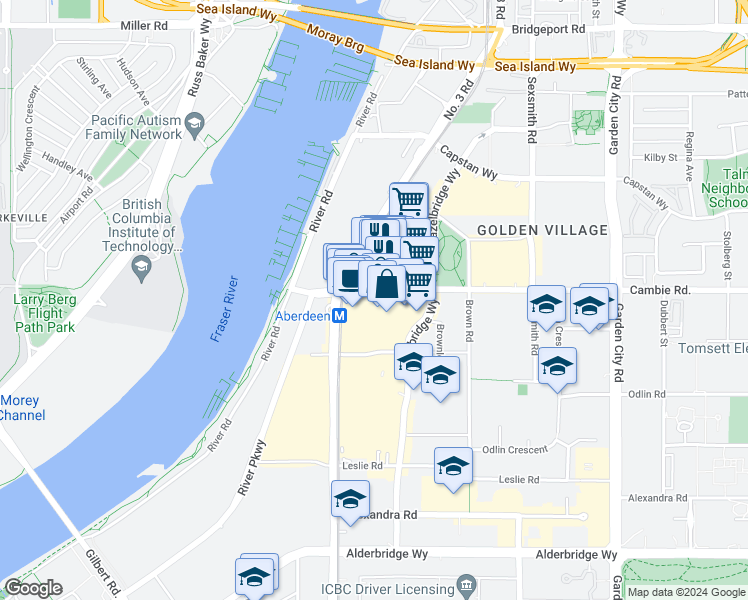 map of restaurants, bars, coffee shops, grocery stores, and more near 4000 Number 3 Road in Richmond