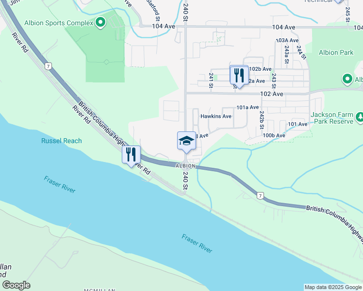 map of restaurants, bars, coffee shops, grocery stores, and more near 10071 240 Street in Maple Ridge