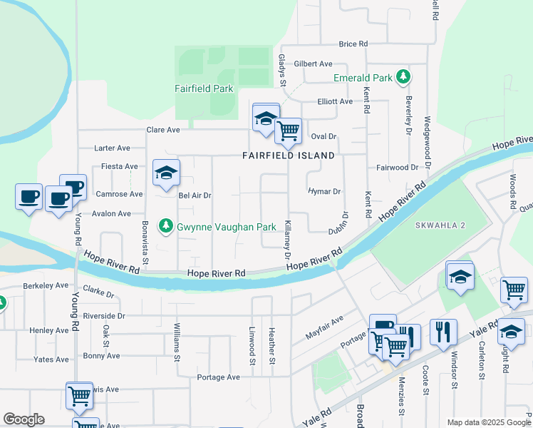 map of restaurants, bars, coffee shops, grocery stores, and more near 10042 Fairbanks Crescent in Chilliwack