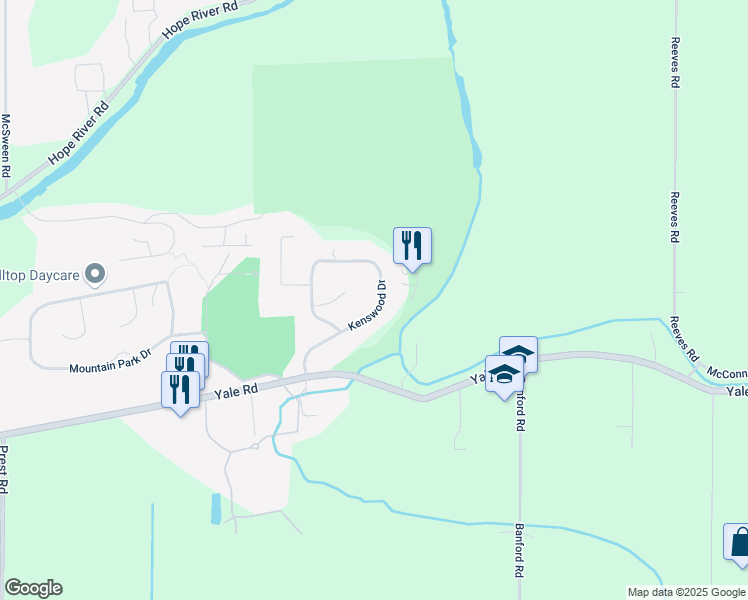 map of restaurants, bars, coffee shops, grocery stores, and more near 10055 Kenswood Drive in Chilliwack