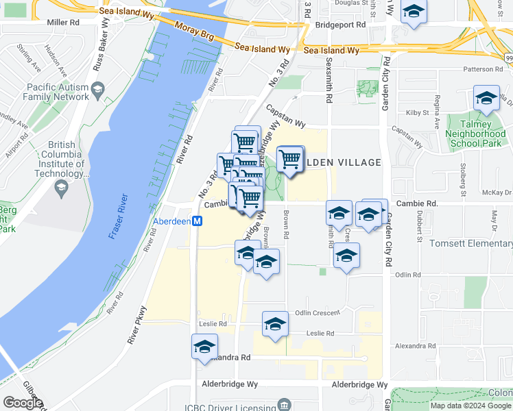 map of restaurants, bars, coffee shops, grocery stores, and more near in Richmond