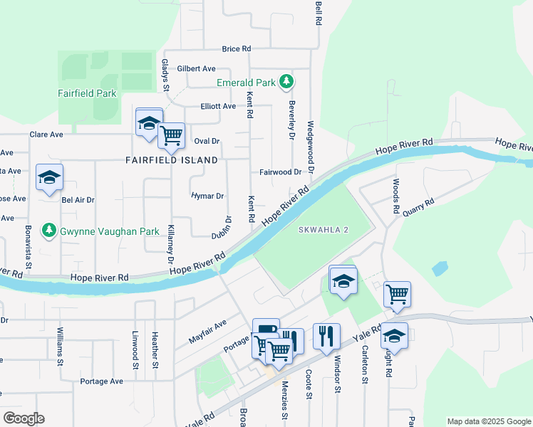 map of restaurants, bars, coffee shops, grocery stores, and more near 46621 Hope River Road in Chilliwack