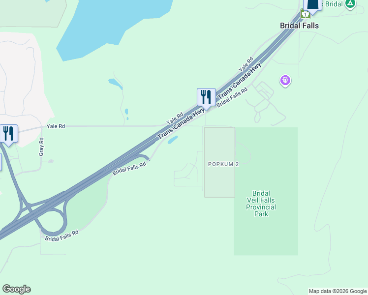 map of restaurants, bars, coffee shops, grocery stores, and more near 1313 Bridal Falls Road in Fraser Valley