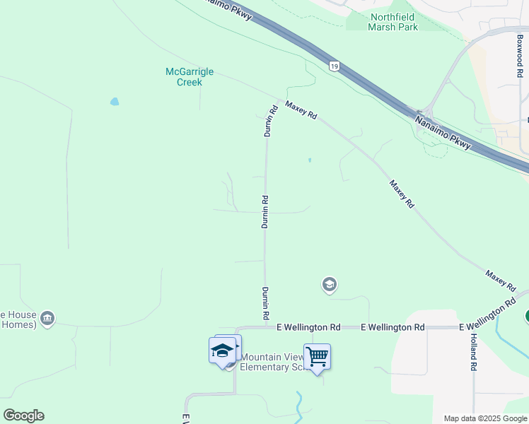 map of restaurants, bars, coffee shops, grocery stores, and more near Durnin Road in Nanaimo