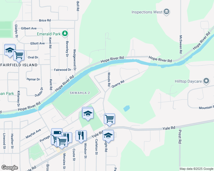 map of restaurants, bars, coffee shops, grocery stores, and more near 46915 Quarry Road in Chilliwack