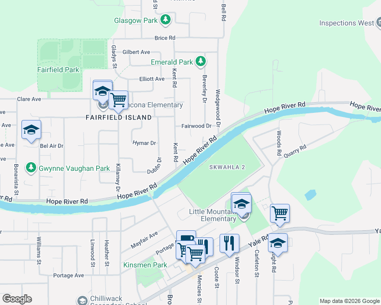 map of restaurants, bars, coffee shops, grocery stores, and more near 46645 Hope River Road in Chilliwack