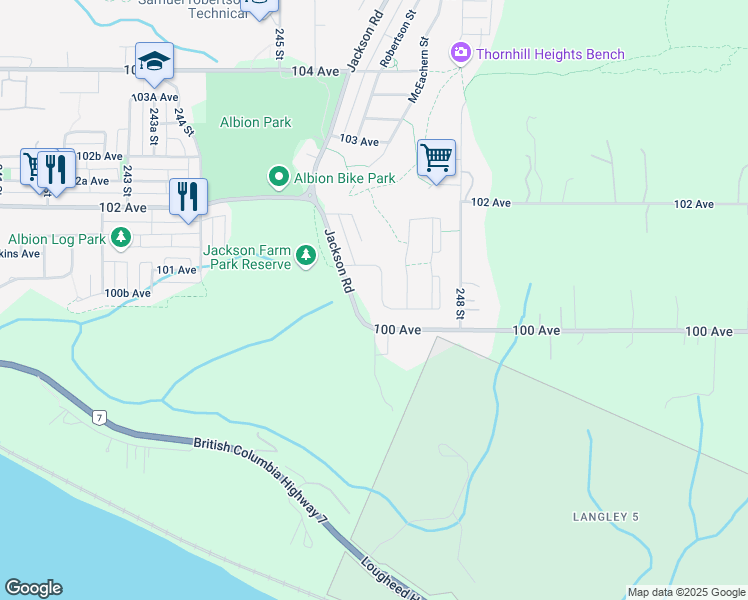 map of restaurants, bars, coffee shops, grocery stores, and more near 10043 246B Street in Maple Ridge