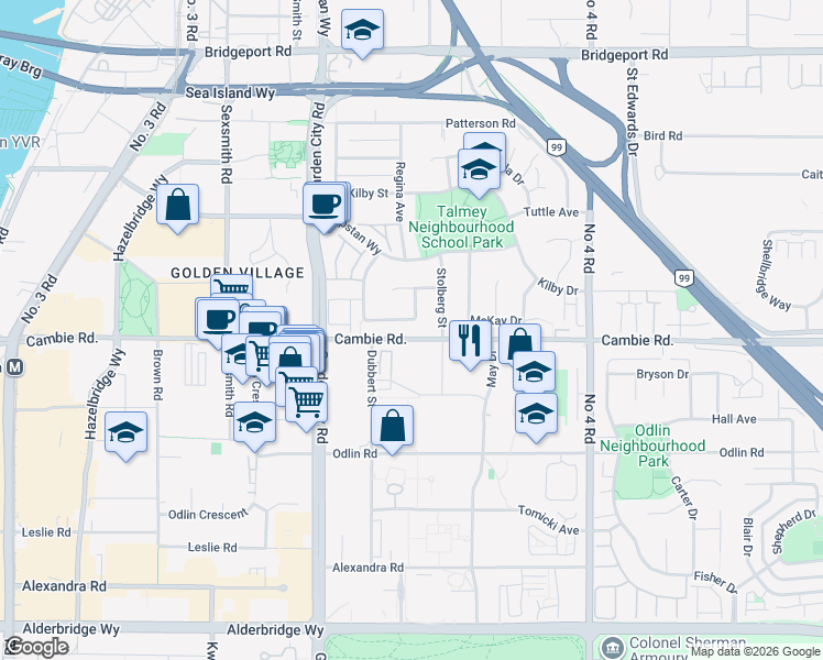 map of restaurants, bars, coffee shops, grocery stores, and more near 3760 Cunningham Drive in Richmond