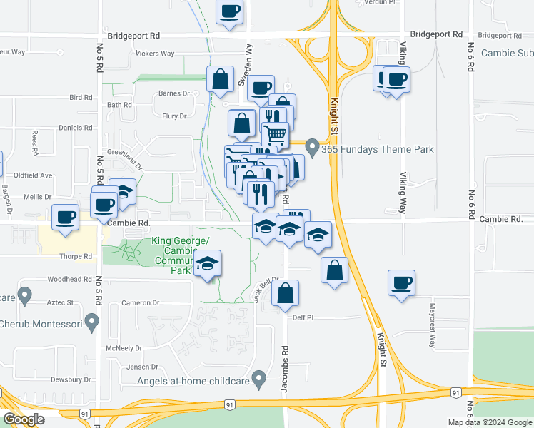 map of restaurants, bars, coffee shops, grocery stores, and more near 12868 Clarke Place in Richmond
