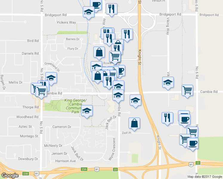 map of restaurants, bars, coffee shops, grocery stores, and more near 12868 Clarke Place in Richmond