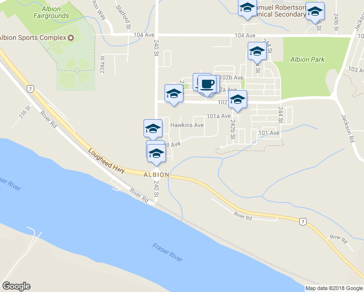 map of restaurants, bars, coffee shops, grocery stores, and more near 2409 Hill Avenue in Maple Ridge