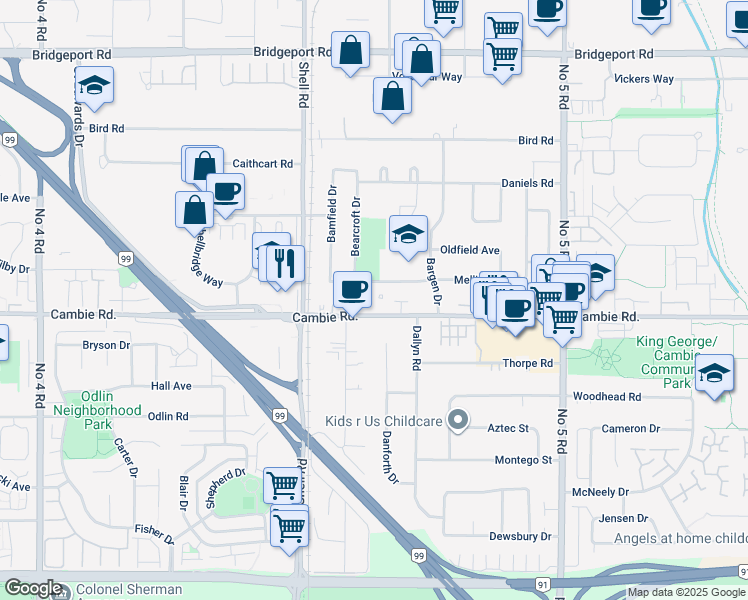 map of restaurants, bars, coffee shops, grocery stores, and more near 11240 Mellis Drive in Richmond