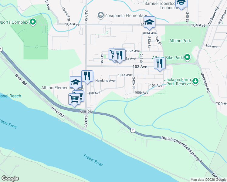map of restaurants, bars, coffee shops, grocery stores, and more near in Maple Ridge