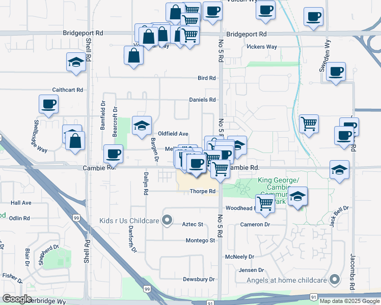 map of restaurants, bars, coffee shops, grocery stores, and more near 11860 Mellis Drive in Richmond