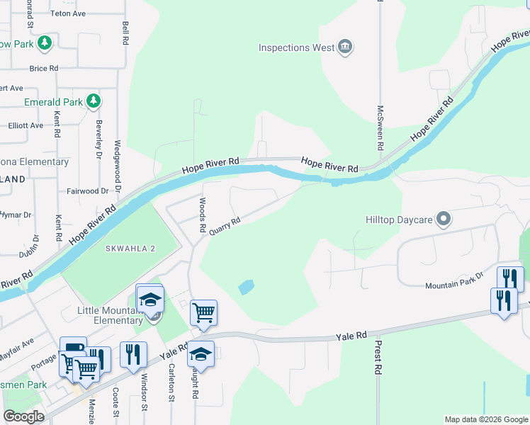 map of restaurants, bars, coffee shops, grocery stores, and more near 47024 Quarry Road in Chilliwack