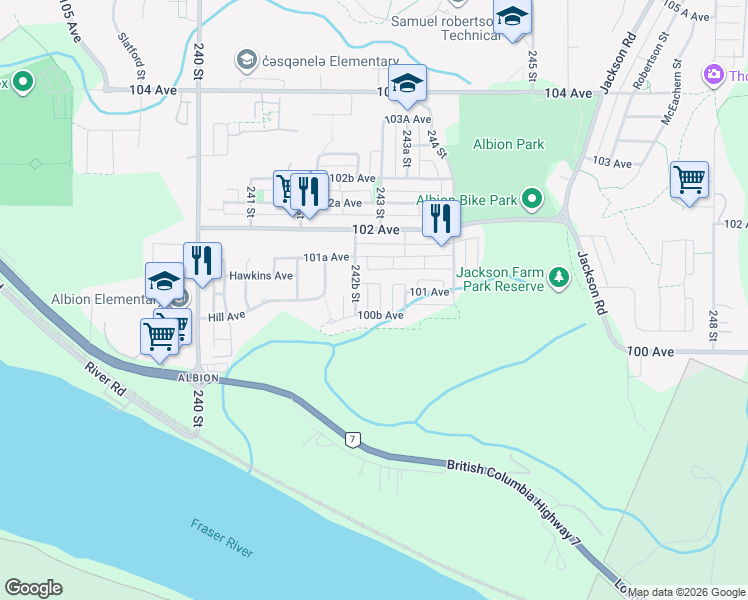 map of restaurants, bars, coffee shops, grocery stores, and more near in Maple Ridge