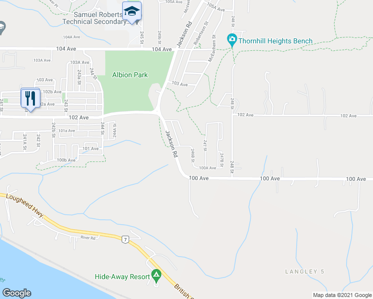 map of restaurants, bars, coffee shops, grocery stores, and more near 24640 101 Avenue in Maple Ridge