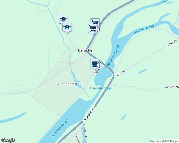 map of restaurants, bars, coffee shops, grocery stores, and more near 41721 Taylor Road in Deroche
