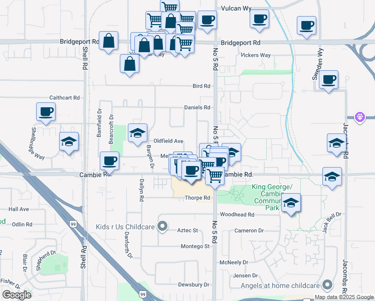 map of restaurants, bars, coffee shops, grocery stores, and more near 11831 Oldfield Avenue in Richmond