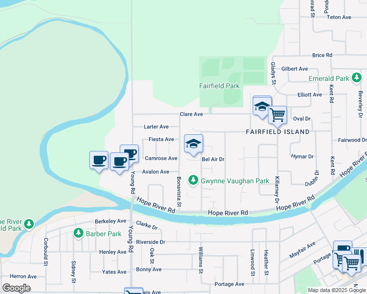 map of restaurants, bars, coffee shops, grocery stores, and more near 10118 Bonavista Street in Chilliwack