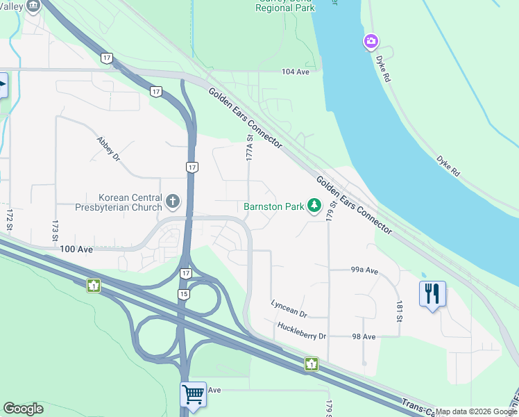 map of restaurants, bars, coffee shops, grocery stores, and more near 10070 178 Street in Surrey