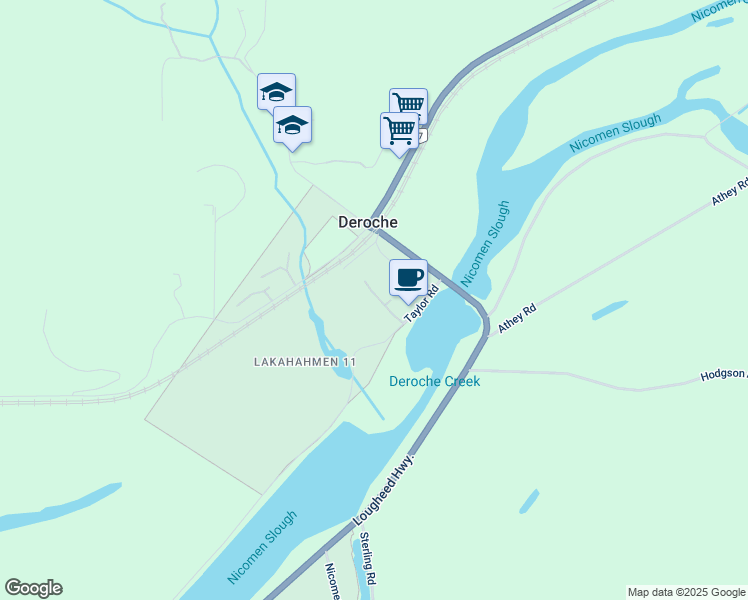 map of restaurants, bars, coffee shops, grocery stores, and more near 41711 Taylor Road in Deroche