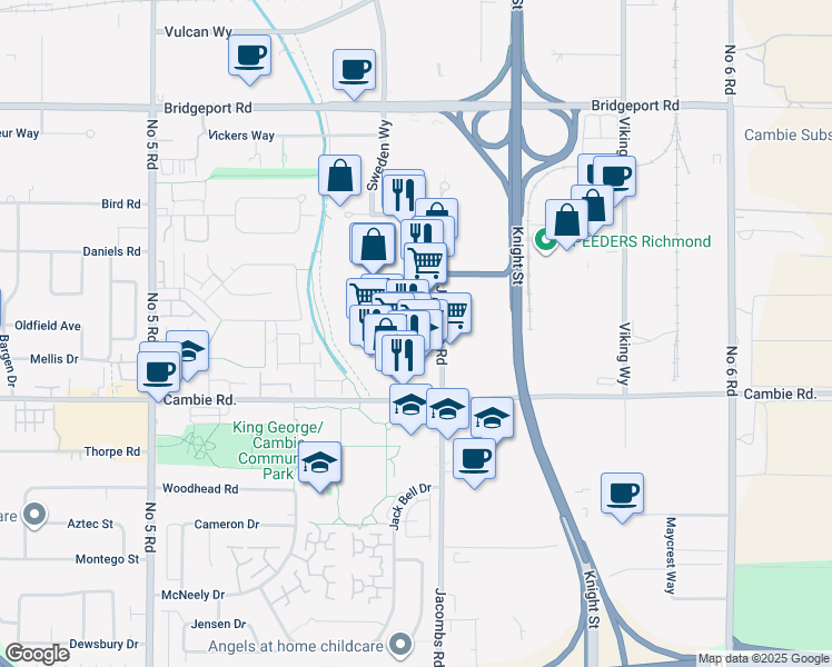 map of restaurants, bars, coffee shops, grocery stores, and more near 190 Jacombs Road in Richmond