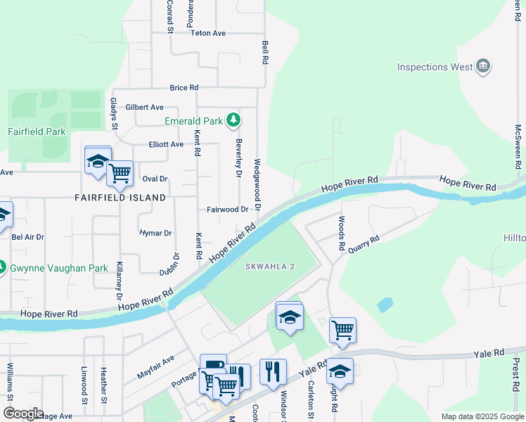 map of restaurants, bars, coffee shops, grocery stores, and more near 10144 Wedgewood Drive in Chilliwack