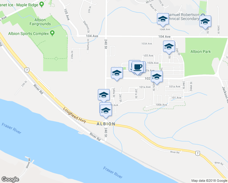 map of restaurants, bars, coffee shops, grocery stores, and more near 240A 240A Street in Maple Ridge