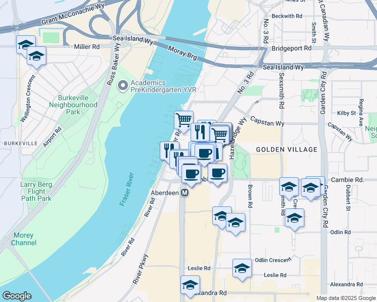 map of restaurants, bars, coffee shops, grocery stores, and more near in Richmond