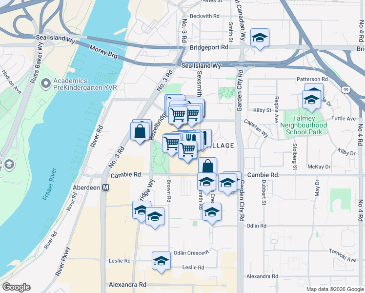 map of restaurants, bars, coffee shops, grocery stores, and more near in Richmond