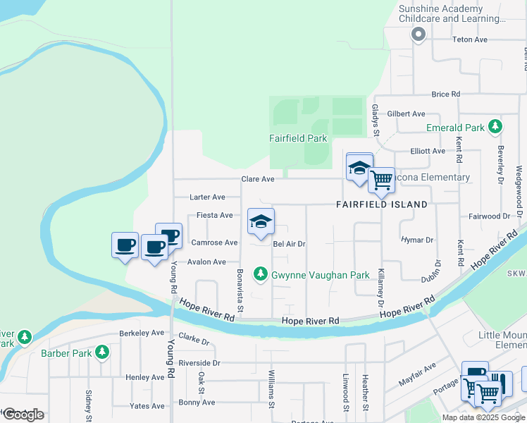 map of restaurants, bars, coffee shops, grocery stores, and more near 10187 Williams Road in Chilliwack