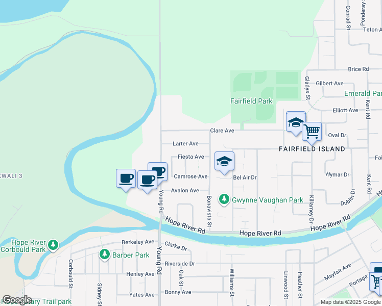 map of restaurants, bars, coffee shops, grocery stores, and more near 46065 Fiesta Avenue in Chilliwack