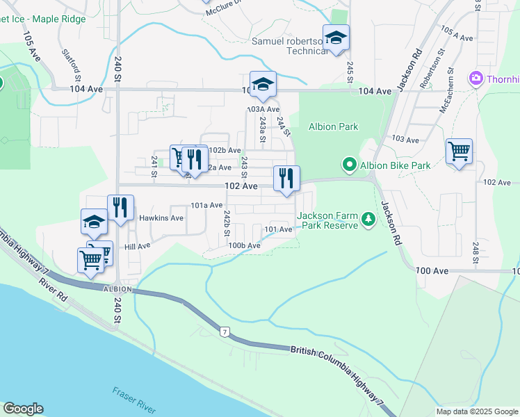 map of restaurants, bars, coffee shops, grocery stores, and more near 24326 101A Avenue in Maple Ridge