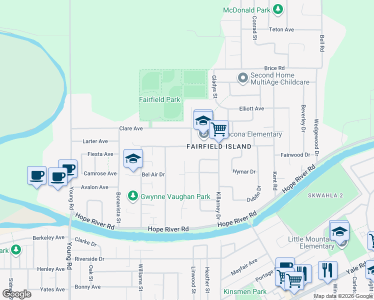 map of restaurants, bars, coffee shops, grocery stores, and more near 46340 Strathcona Road in Chilliwack