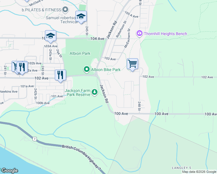 map of restaurants, bars, coffee shops, grocery stores, and more near 10135 246A Street in Maple Ridge