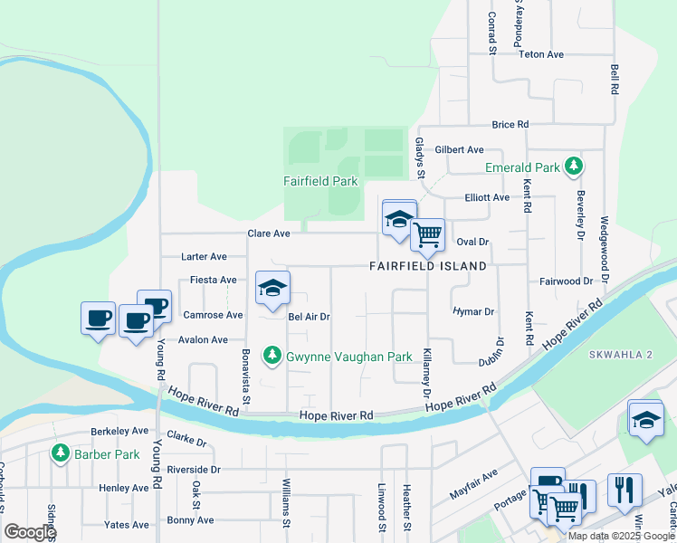 map of restaurants, bars, coffee shops, grocery stores, and more near 46268 Strathcona Road in Chilliwack