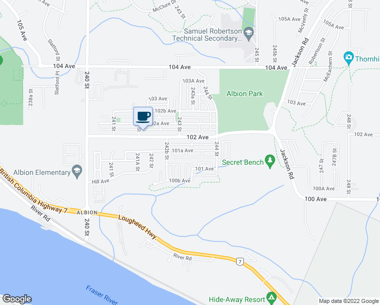 map of restaurants, bars, coffee shops, grocery stores, and more near 320 101A Avenue in Maple Ridge