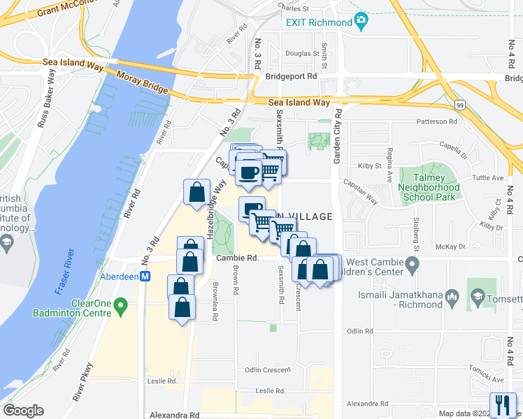 map of restaurants, bars, coffee shops, grocery stores, and more near 3339 Brown Road in Richmond