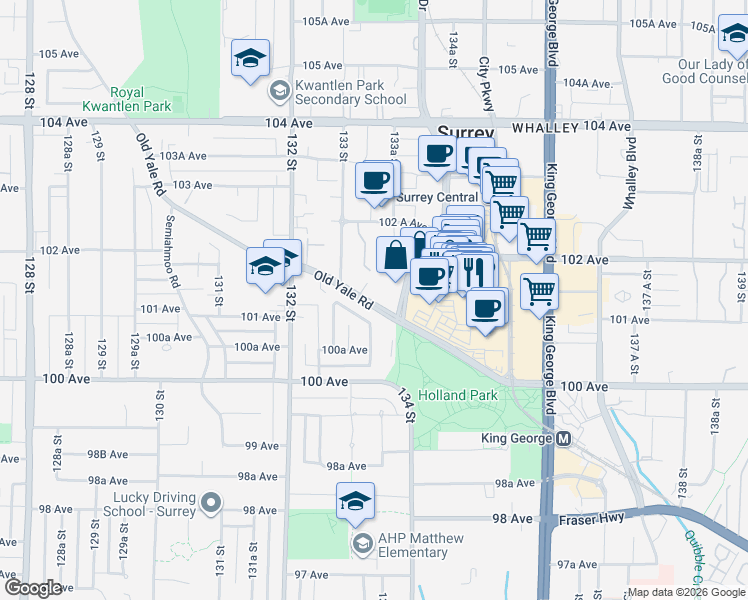 map of restaurants, bars, coffee shops, grocery stores, and more near 13387 Old Yale Road in Surrey
