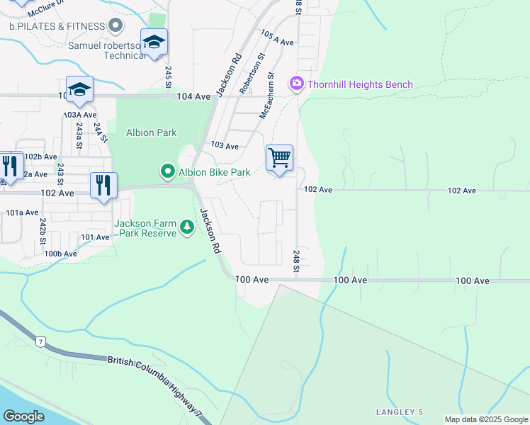 map of restaurants, bars, coffee shops, grocery stores, and more near 10154 247 Street in Maple Ridge