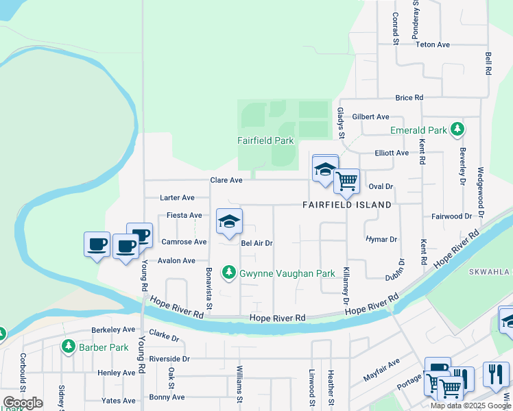 map of restaurants, bars, coffee shops, grocery stores, and more near 46238 Strathcona Road in Chilliwack