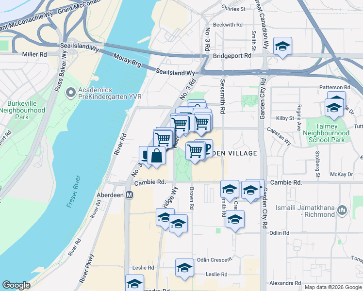 map of restaurants, bars, coffee shops, grocery stores, and more near 8333 Sweet Avenue in Richmond